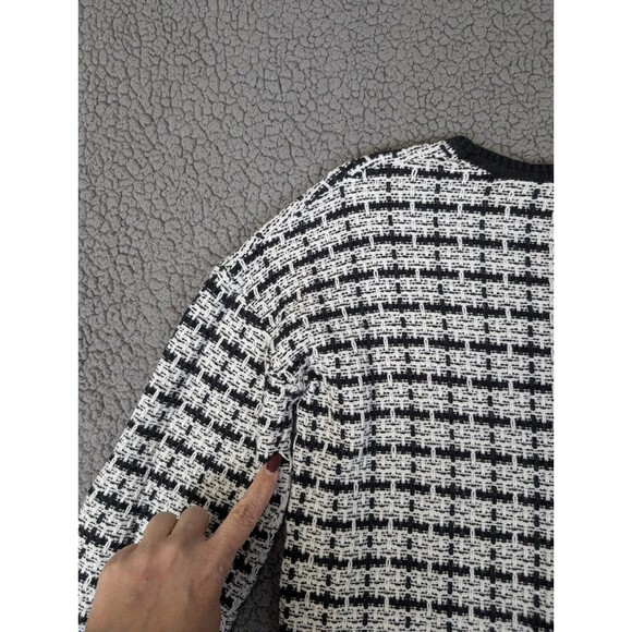 Elena Wang Sweater Houndstooth Cotton Blend Crew Neck Long Sleeve Boxy XS - Picture 9 of 9